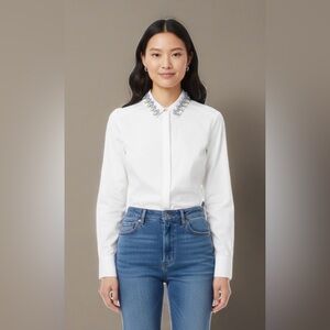 Ted Baker Cream Shirt with Embellished Collar UK 2